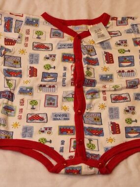 Vintage McBaby 6-9M Baby Romper Cars Trains On The Road